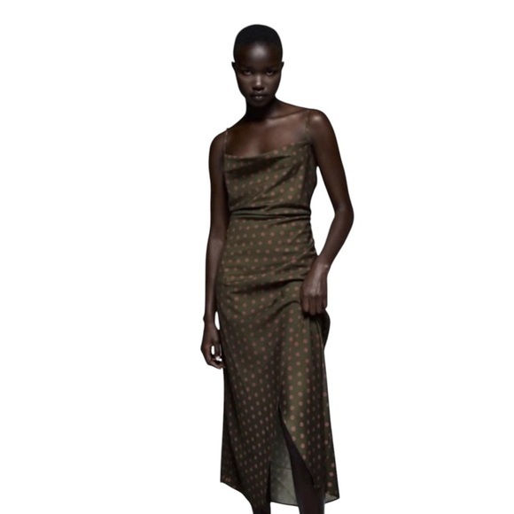 NEW Blogger Favorite Zara Polka Dot Cowl Neck Midi Slip Dress